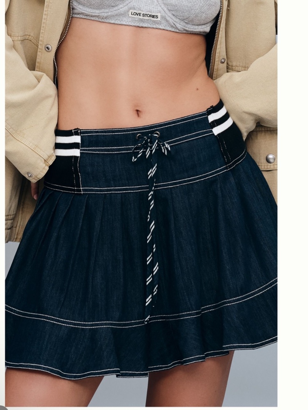 Nwt Pilcro Blue Denim Tiered Mini Skirt